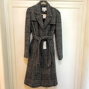 Cole Haan Signature - Heavy Houndstooth Trench Style Wool Blend Coat